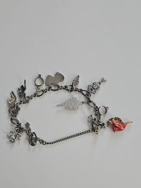 Silver-Tone Charm Bracelet with Red Flamingo Accent